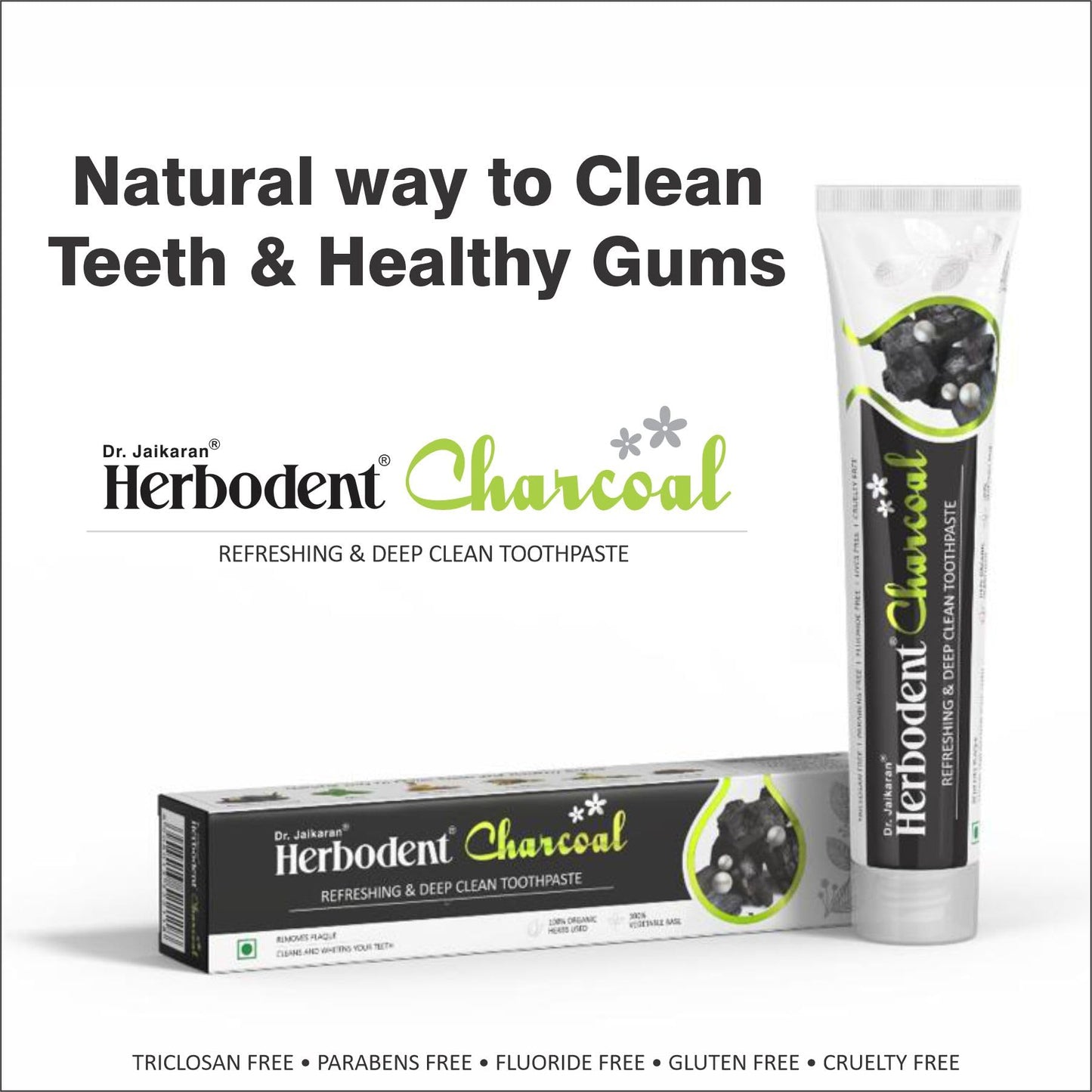 Herbodent® Charcoal Toothpaste - 6.53oz/185g Pack of 1 | Whitens Teeth & Fresh Breath | No Bleach, No Fluoride | Activated Bamboo Charcoal & Organic Herbs -Wheat Germ, Thyme, Clove