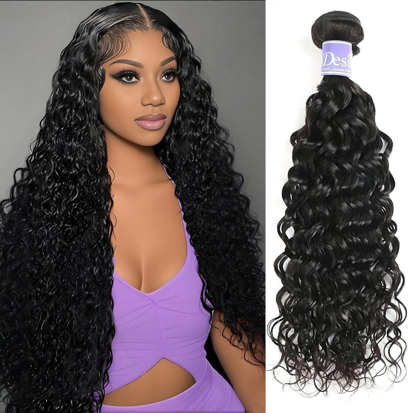 UDesire Water Wave Human Hair Bundles 12A Human Hair Bundles 24 inch Wet and Wavy Hair Double Weft Burmese Curly Hair Extensions for Women