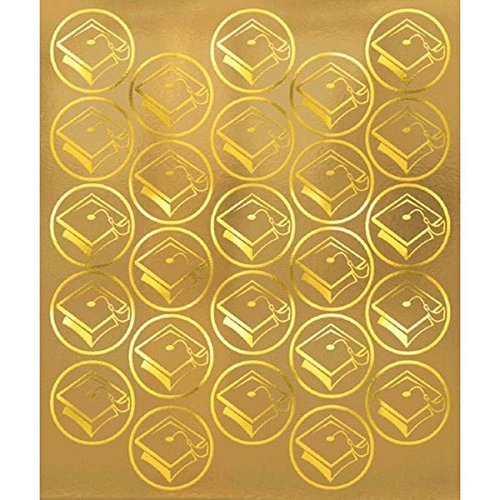 Grad Metallic Gold Mortarboard Sticker Seals - 6.25" x 5.25", 50 Pieces - Elegant Design for Graduation Celebrations, Envelope Seals and DIY Crafts