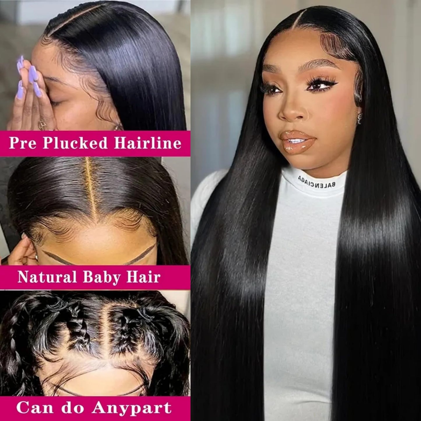 13x4 Lace Frontal Closure Straight Ear to Ear HD Lace Frontal Pre Plucked 14 Inch Brazilian Virgin Human Hair Frontals Free Part 150% Density Hair Extensions Natural Black