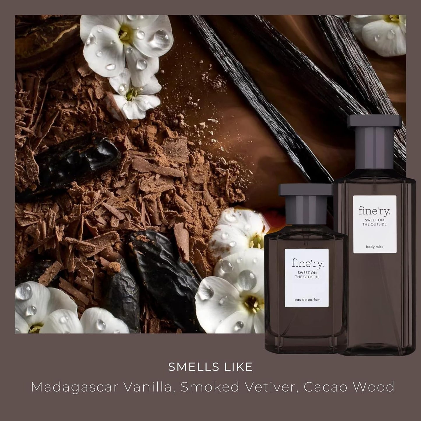 Fine'ry Vanilla Gourmand Sweet on the Outside Eau de Parfum - Long-Lasting Perfume for Women - Vanilla, Cacao Wood & Smoked Vetiver - Warm, Full Size Hair & Body Fragrance, Gift for Her (60mL)