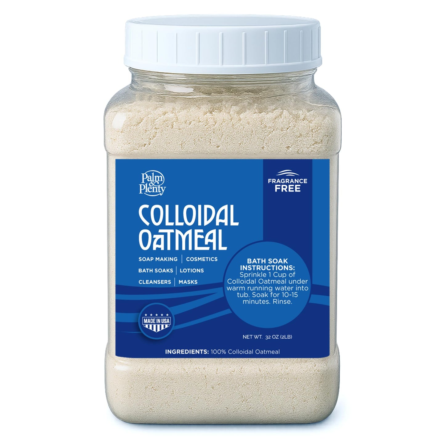 Palm and Plenty 100% Colloidal Oatmeal - Unscented, Ideal for DIY Bath Products, Skincare, Cosmetics, Natural Oatmeal Bath for Itching Adults, Soothing Agent for Itchy, Irritated Skin, 32oz