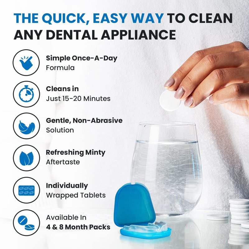Retainer Cleaner Tablets - 120 Units for Dentures, Aligners & Mouthguards | Removes Plaque, Odors & Stains