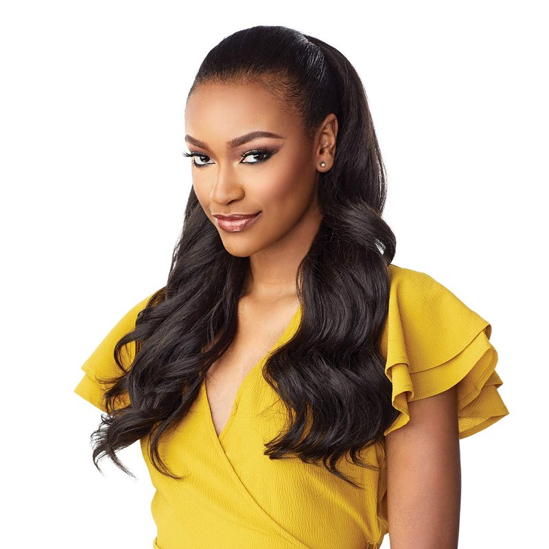 Sensationnel Instant Weave Half Wig - Seamless Synthetic Blend for Natural Hair Blending | Adjustable Drawstring (1B Off Black)
