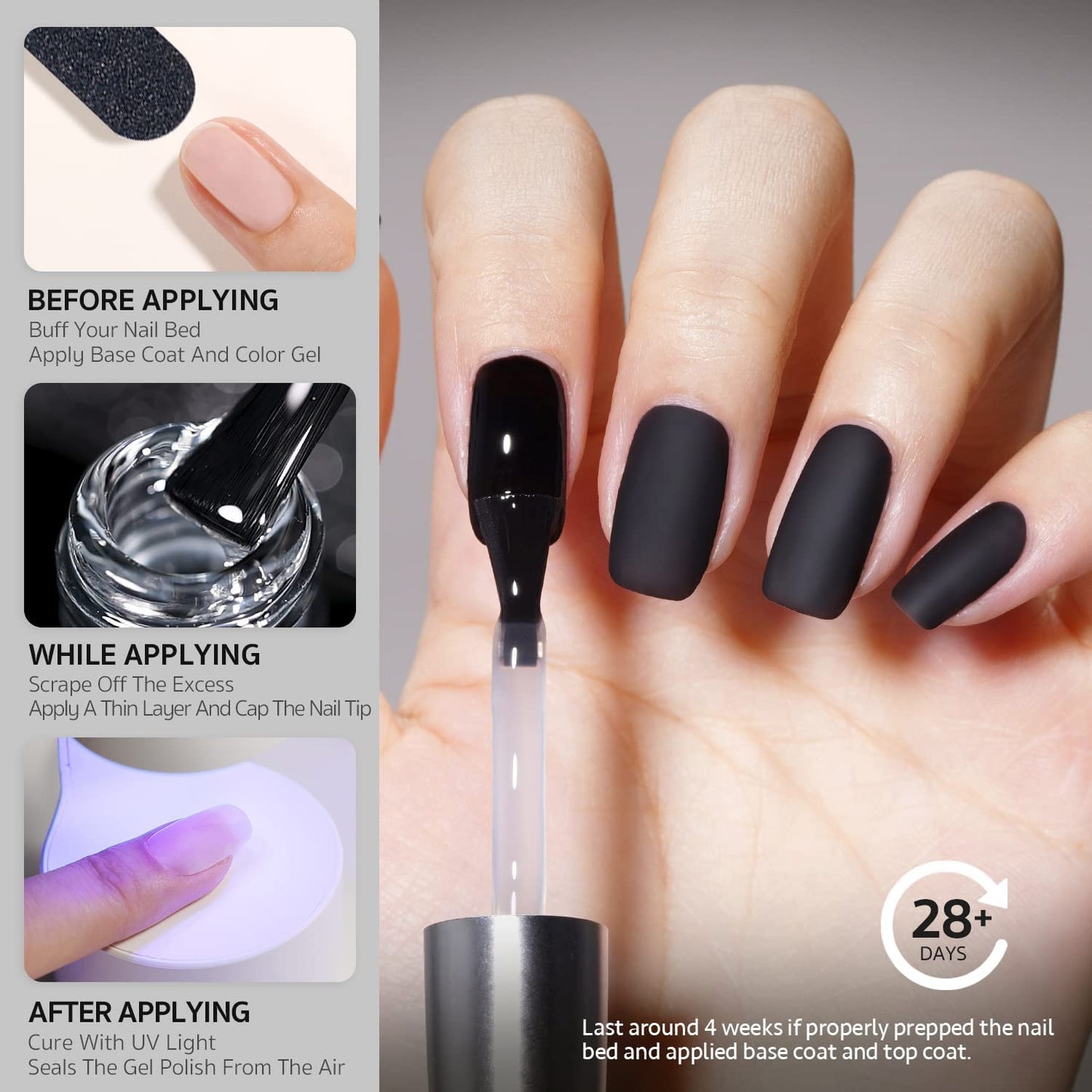 Vishine Gel Top Coat & Base Coat Set - 3Pcs 16ml, Matte & Shiny Finish for Natural & Artificial Nails