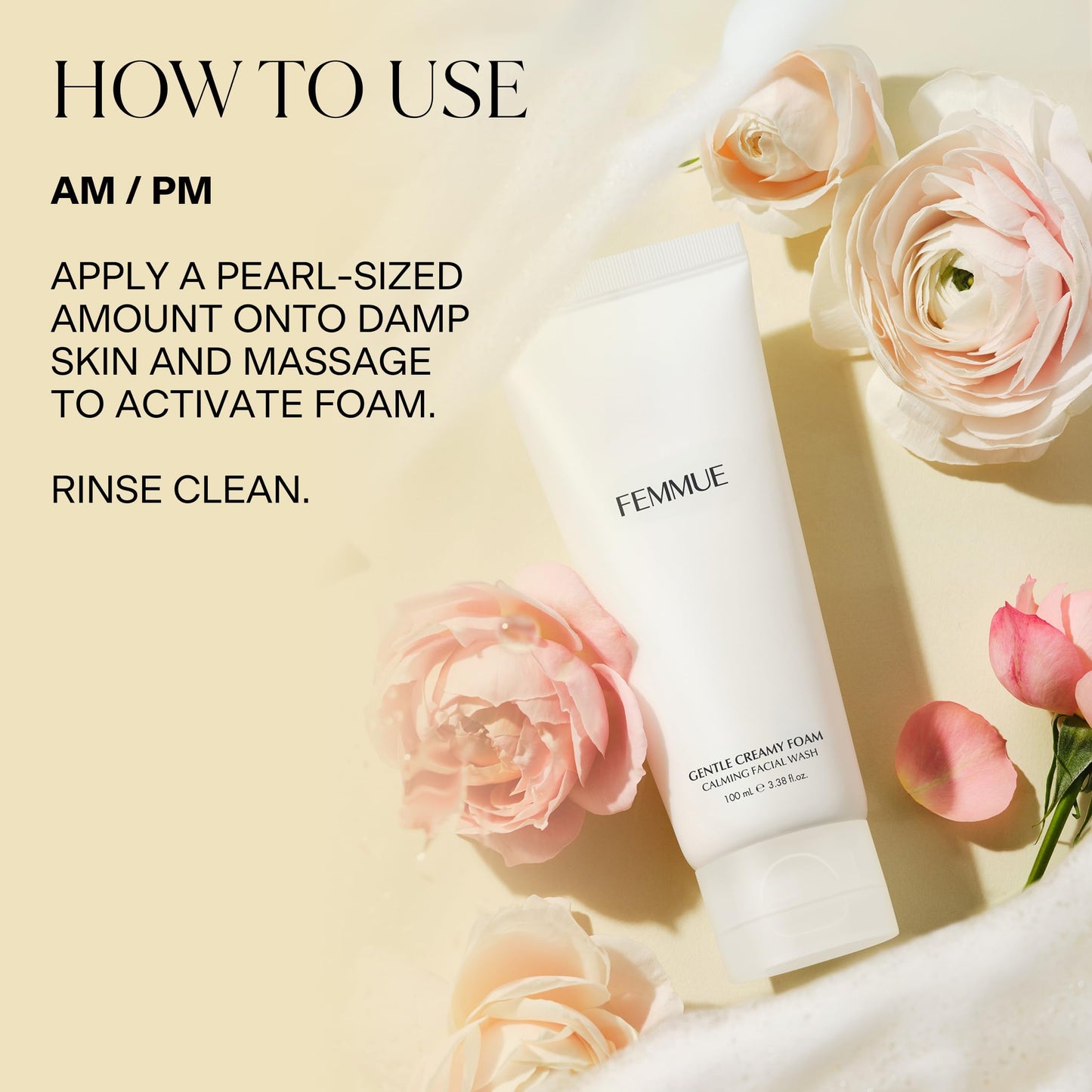FEMMUE Gentle Creamy Foam Face Cleanser (3.38 oz) | Hydrating Face Wash with Centella for Sensitive Skin | Gentle Makeup Remover | Korean Beauty Skincare
