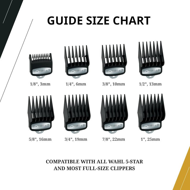 Wahl Professional Premium Cutting Guides - #1 to #8 with Durable Metal Clips & Organizer