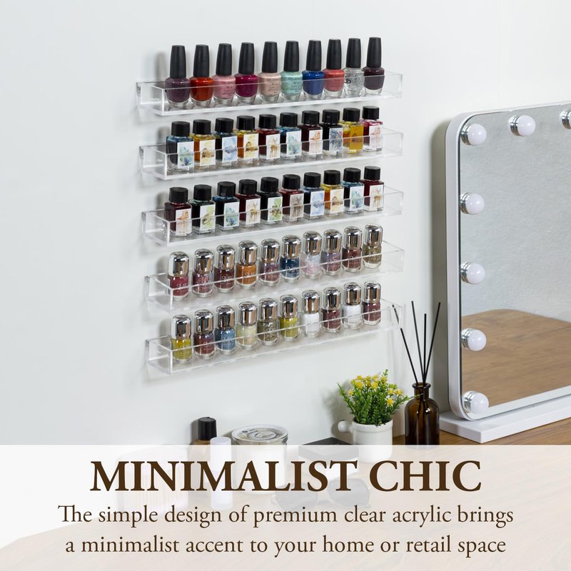 MyGift 16 Inch Wall Mounted Premium Clear Acrylic Nail Polish and Essential Oil Display Shelves, Kitchen Hanging Racks for Seasoning Shakers or Spice Jars, Set of 5