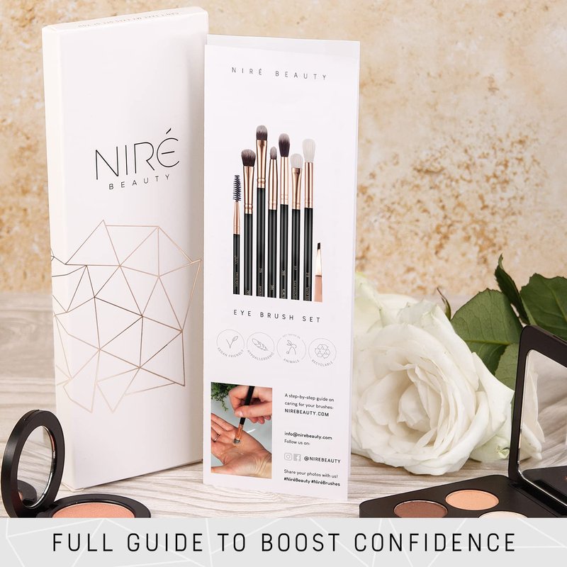 Niré Eye Brush Set - Premium Eye Makeup Brushes for Flawless Application | Includes Eyeshadow, Eyebrow Brush & Tweezers in Rose Gold