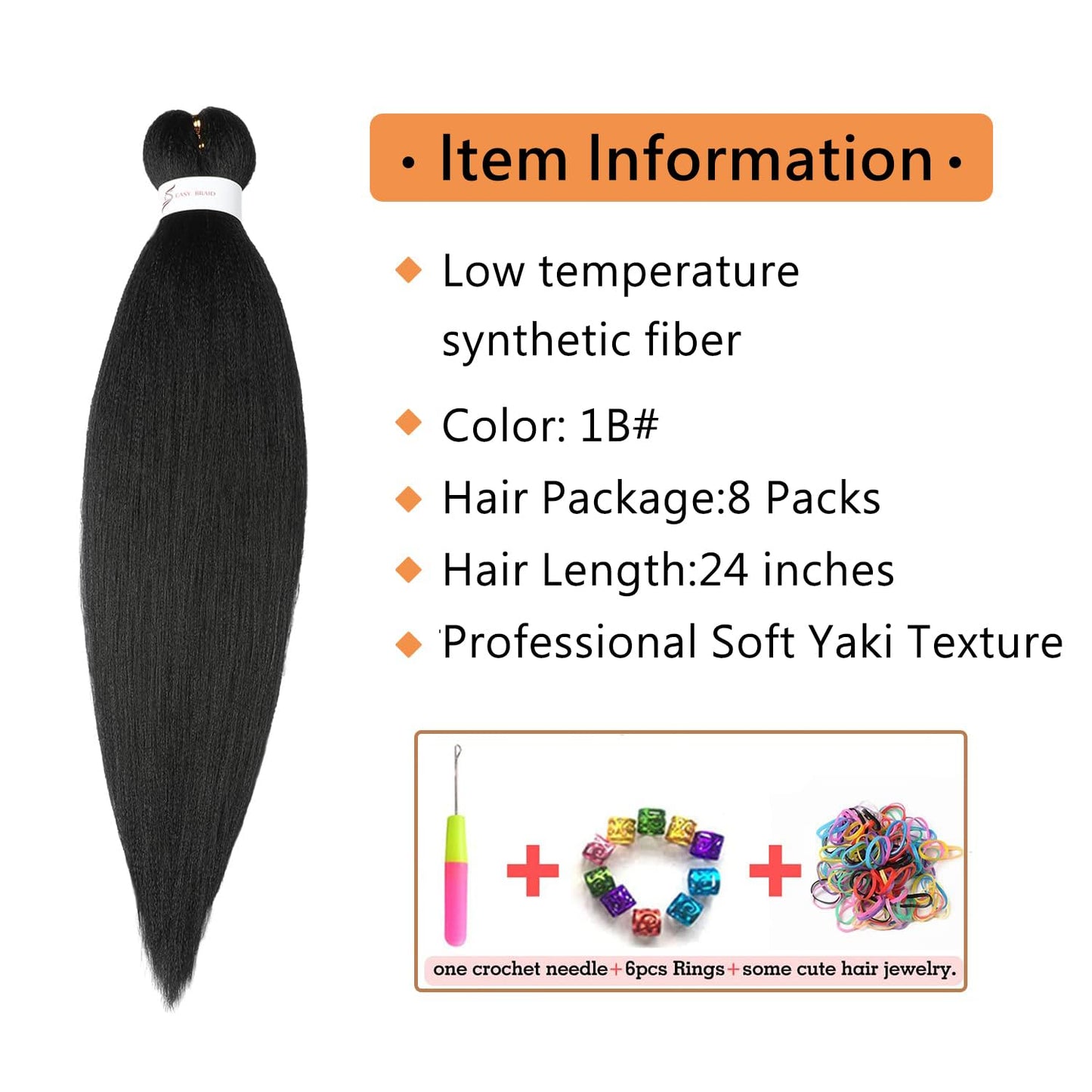Braiding Hair Pre Stretched 24 inch 8 Packs Natural Black Easy Braid Synthetic Professional Soft Yaki Texture,No Itch, Hot Water Setting Hair Extensions for Braids (24in,1B#)