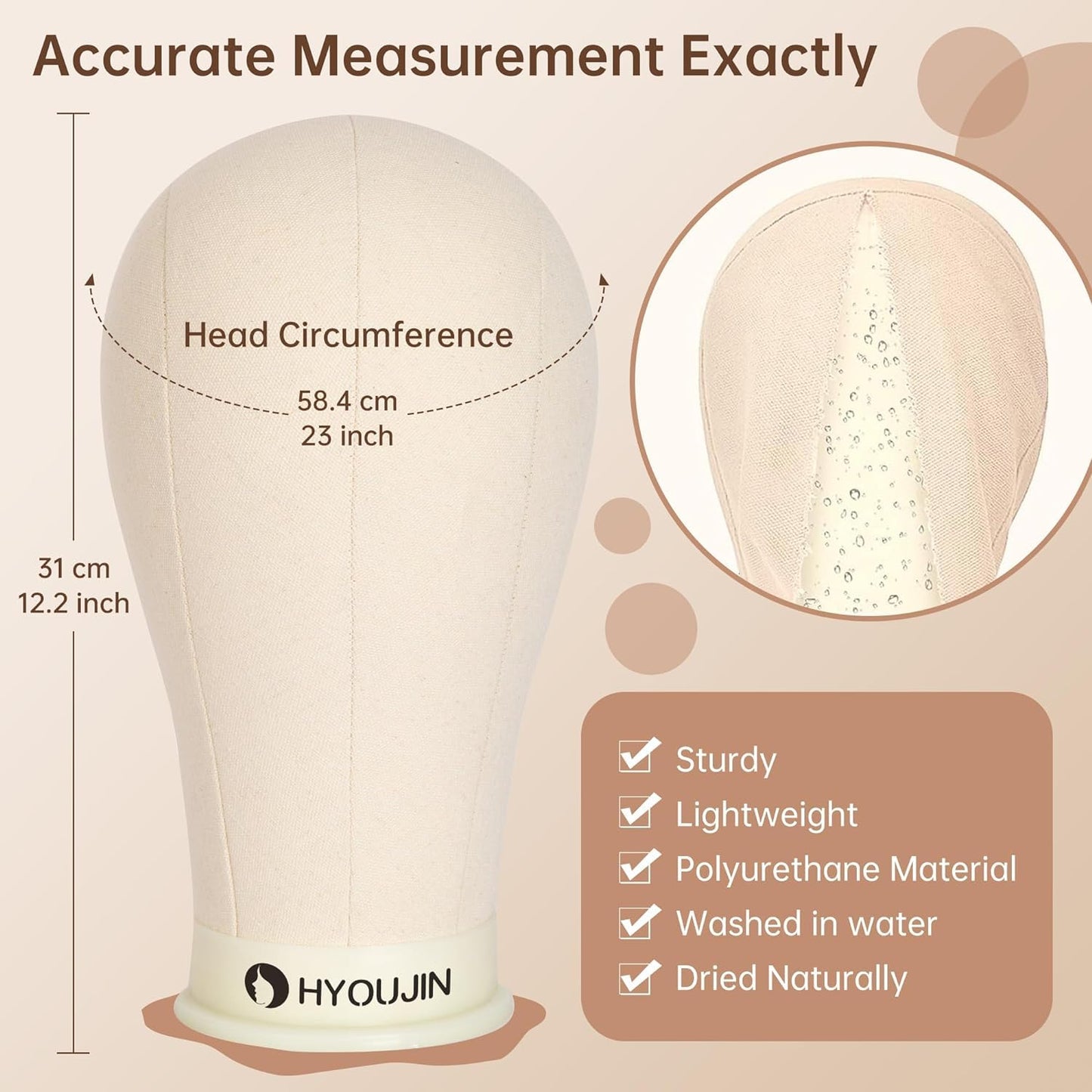 HYOUJIN Adjustable Wig Stand with Mannequin Head & Tripod | Includes Canvas Block Head, Wig Caps, T-Pins, Carry Bag (35.4-52.4in)