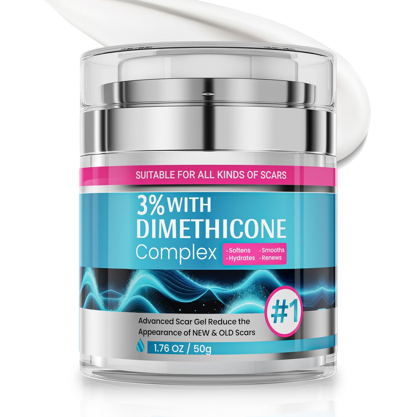 Advanced Scar Cream, Scar Reduction Treatment for Improves Skin Texture & Helps Remove Acne, Stretch Marks, Surgery, C Section, Burn, Keloid & Hypertrophic Scars 1.76 Oz (50g)