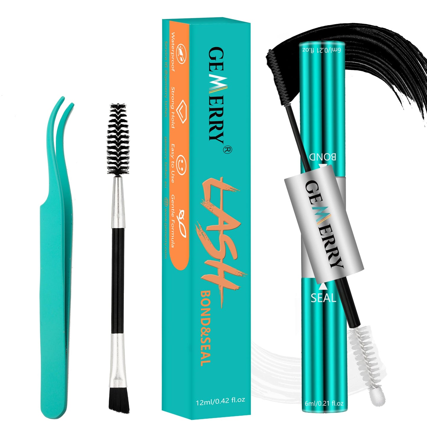 GEMERRY Lash Bond and Seal Kit Lash Cluster Glue Waterproof Strong Hold 72-96 Hours Bond and Seal Lash Glue for DIY Lash Extensions Kit with Eyelash Tweezers Kit