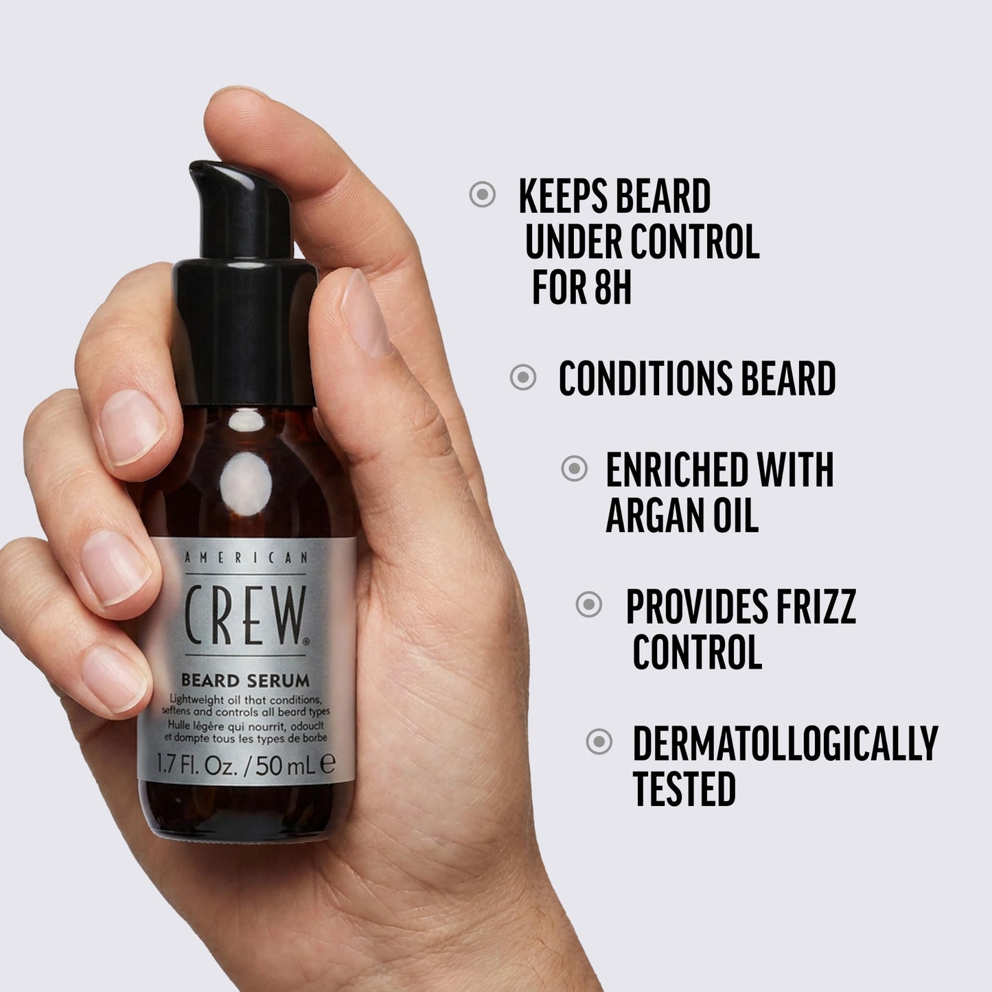 American Crew Men's Beard Serum, Conditioning Oil Blend for Softness & Shine, Nourishing & Smoothing, 1.7 Fl Oz