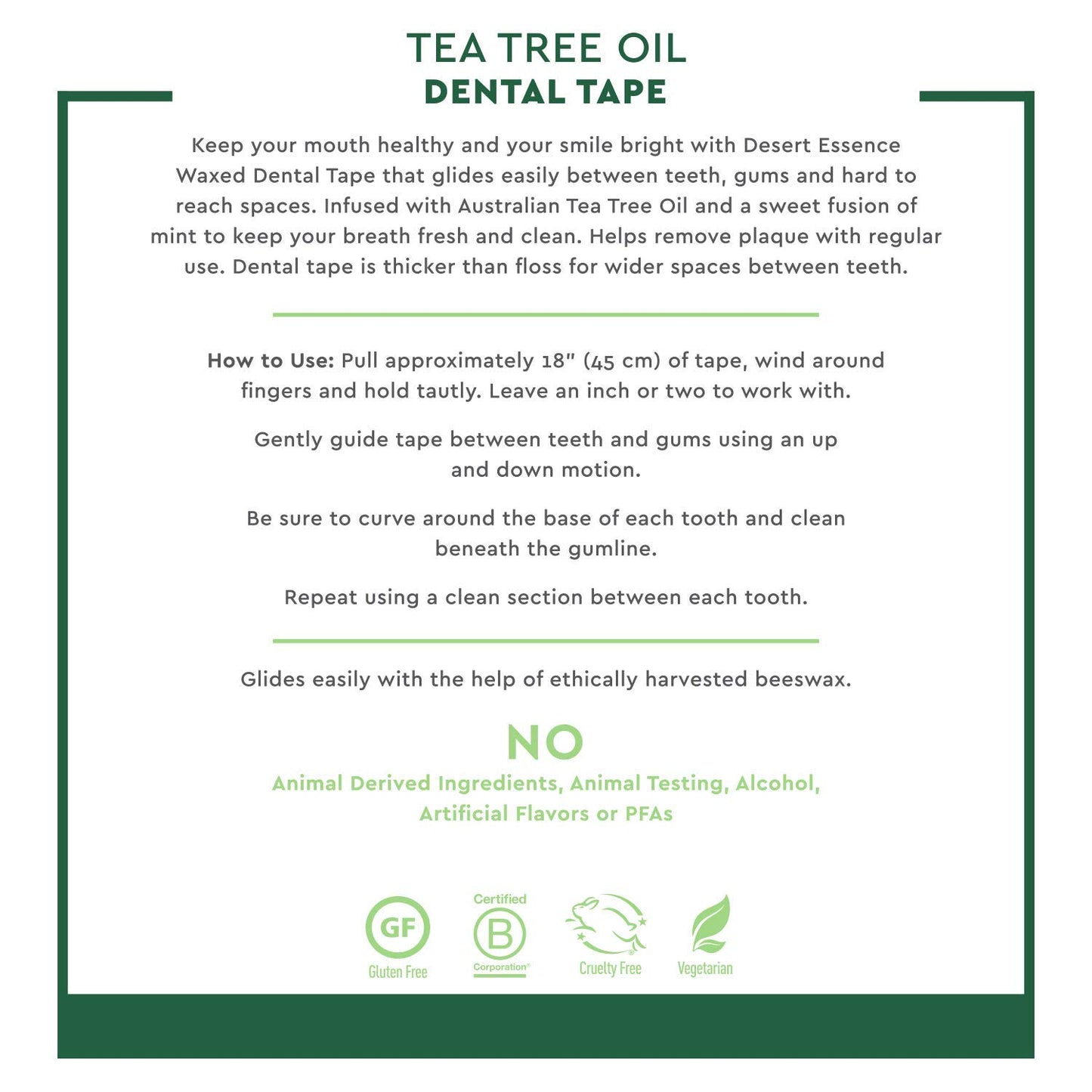 Desert Essence Tea Tree Oil Dental Tape - 30 Yards - Pack of 6 - Naturally Waxed w/Beeswax - Thick Flossing No Shred Tape - On The Go - Removes Food Debris Buildup - Cruelty-Free Antiseptic