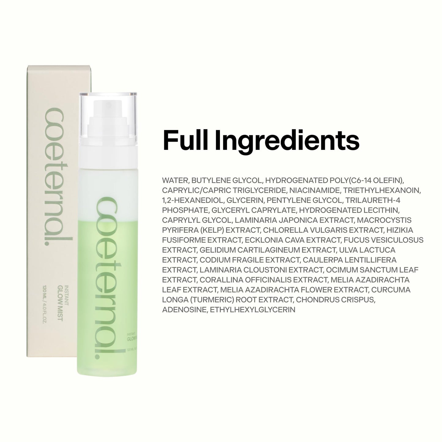 Coeternal Instant Glow Mist, Hydrating Lightweight Korean Face Mist with Algae 11, Niacinamide and Turmeric root, Moisturizing Spray for Dewy, Glass Skin, For Dry or Sensitive Skin, 120ml / 4.0 fl.oz.