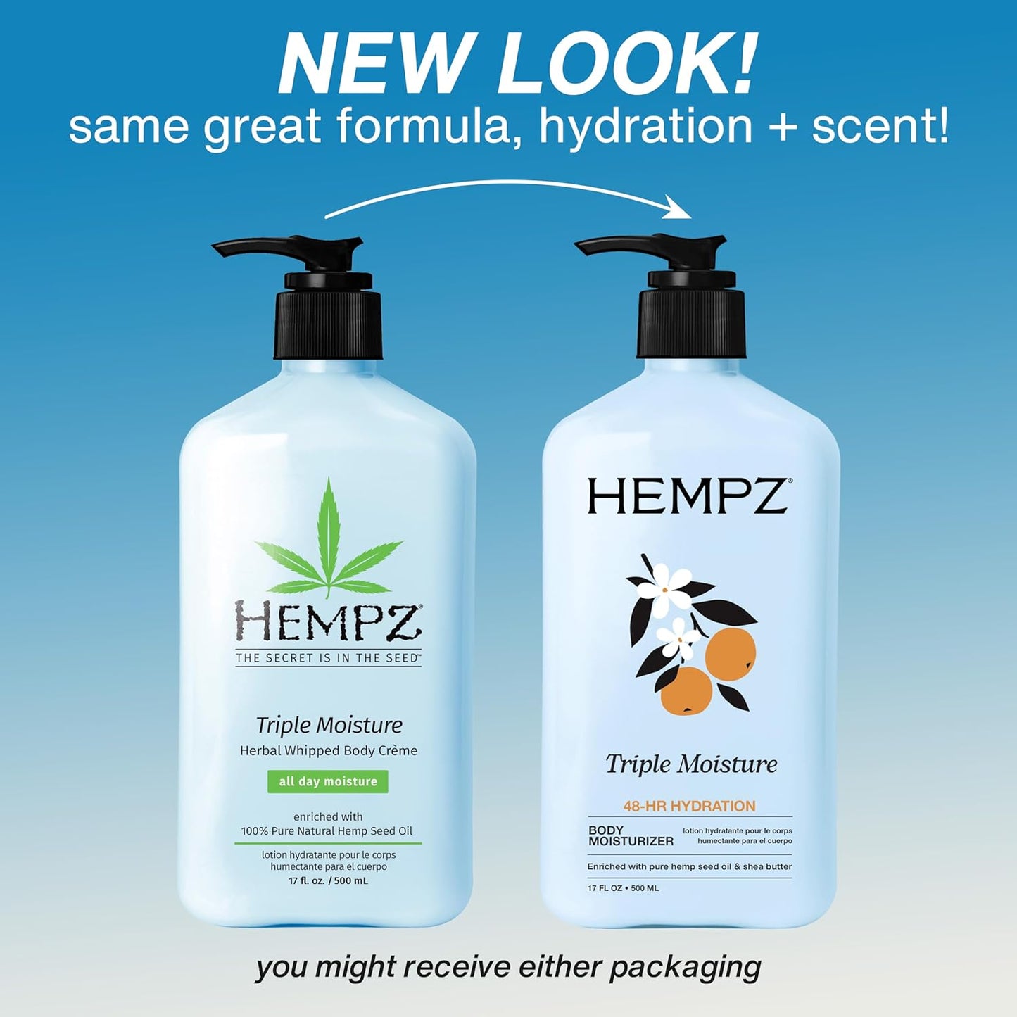 Hempz Triple Moisture Body Moisturizer - Hydrating Lotion with Vitamin C & Hempseed Oil | 17 Oz for Dry Skin
