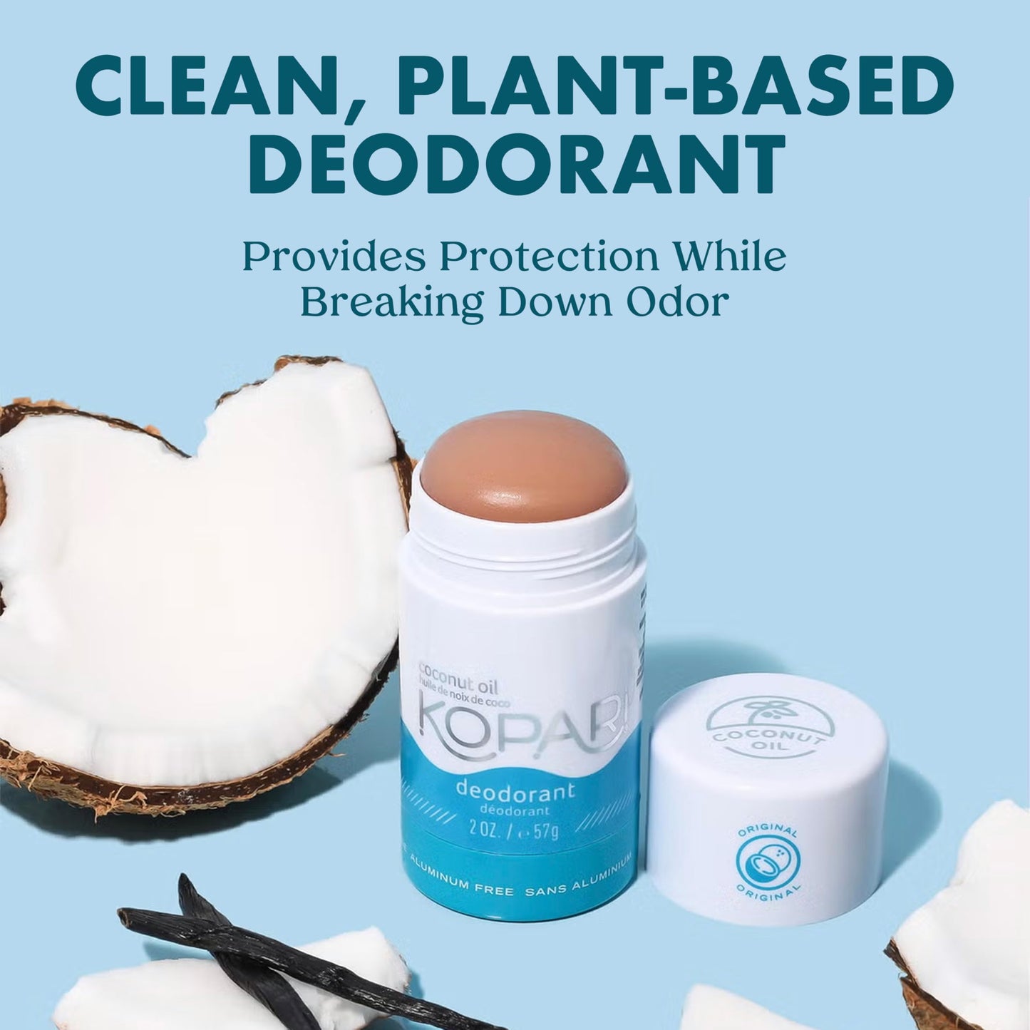 Kopari Aluminum Free Coconut Deodorant, Plant-Based Formula, No Aluminum, Parabens or Baking Soda, Everyday Odor Protection, Original, 2 Pack