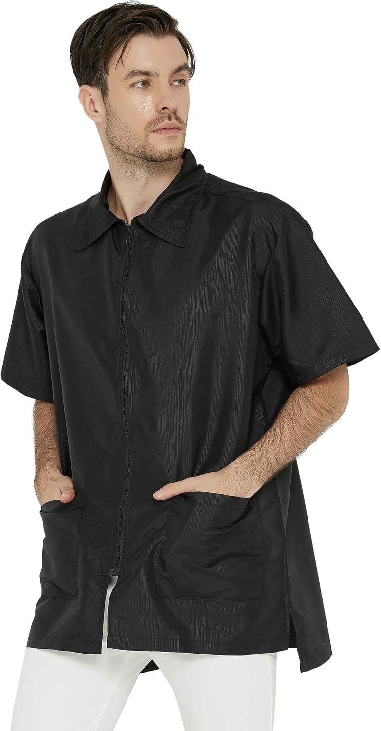 Men's Barber Jacket | Vintage Print Stylist Grooming Smock - Professional Hair Dressing Apparel in Black