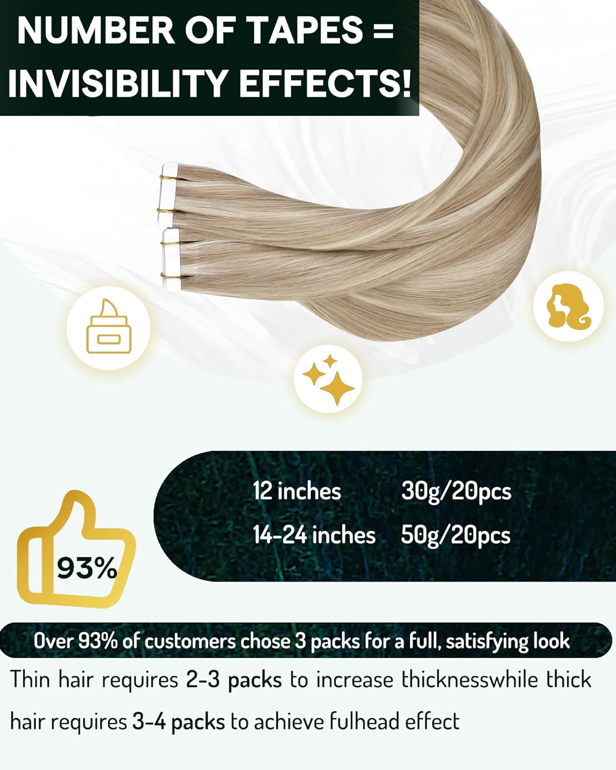 Blonde Tape-In Hair Extensions - 16 Inch Human Hair, Ash Brown & Platinum Blonde | 50g, 20pcs, Style Daily #8P60