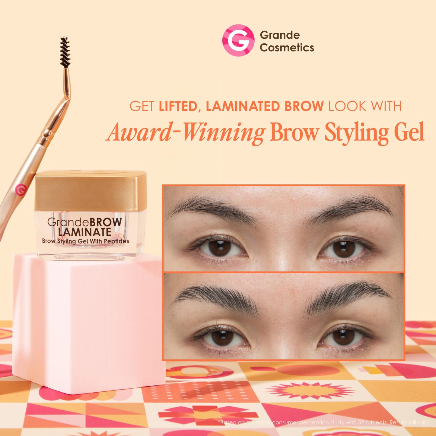 Grande Cosmetics Brow Lamination Gel - DIY Eyebrow Lamination - Shapes, Sculpts & Sets With 12-Hour Hold - Conditions & Nourishes For Healthier Looking Brows