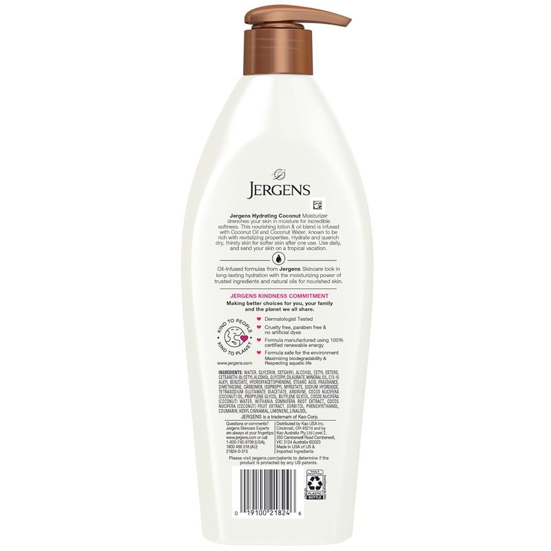 Jergens Hydrating Coconut Body Lotion - Moisturizer for Dry Skin | 16.8 oz, Pack of 3