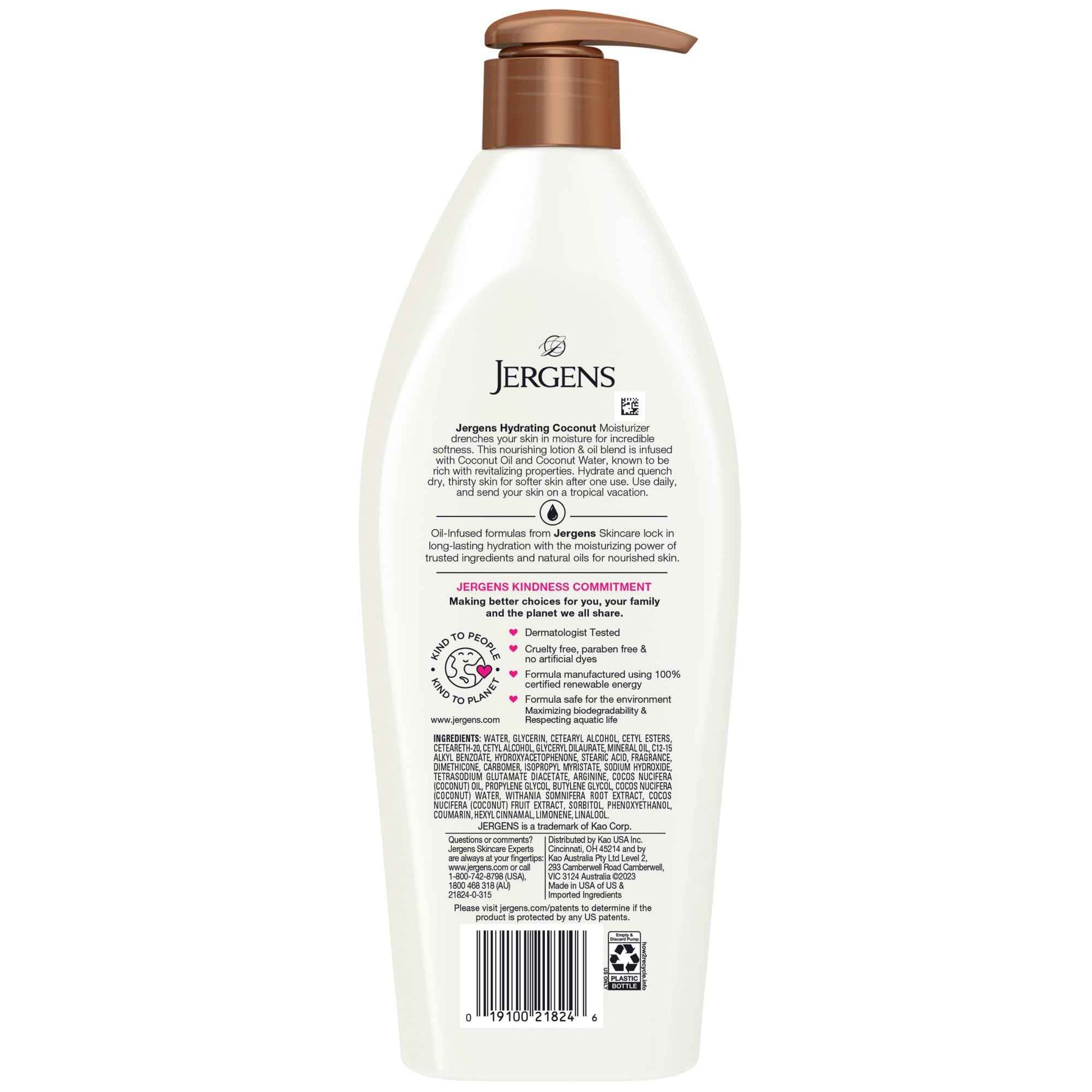 Jergens Hydrating Coconut Body Lotion, Hand and Body Moisturizer, Infused with Coconut Oil, Hydrates Dry Skin Instantly, Dermatologist Tested, 16.8 oz, Pack of 3
