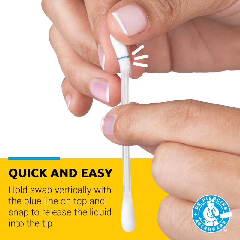 Dr. Piercing Aftercare Swabs - Liquid-Filled Saline Solution for Bump Care and Daily Cleansing - Easy Snap-and-Use Design for Ear, Nose and Body - 72 Count (2-Pack)