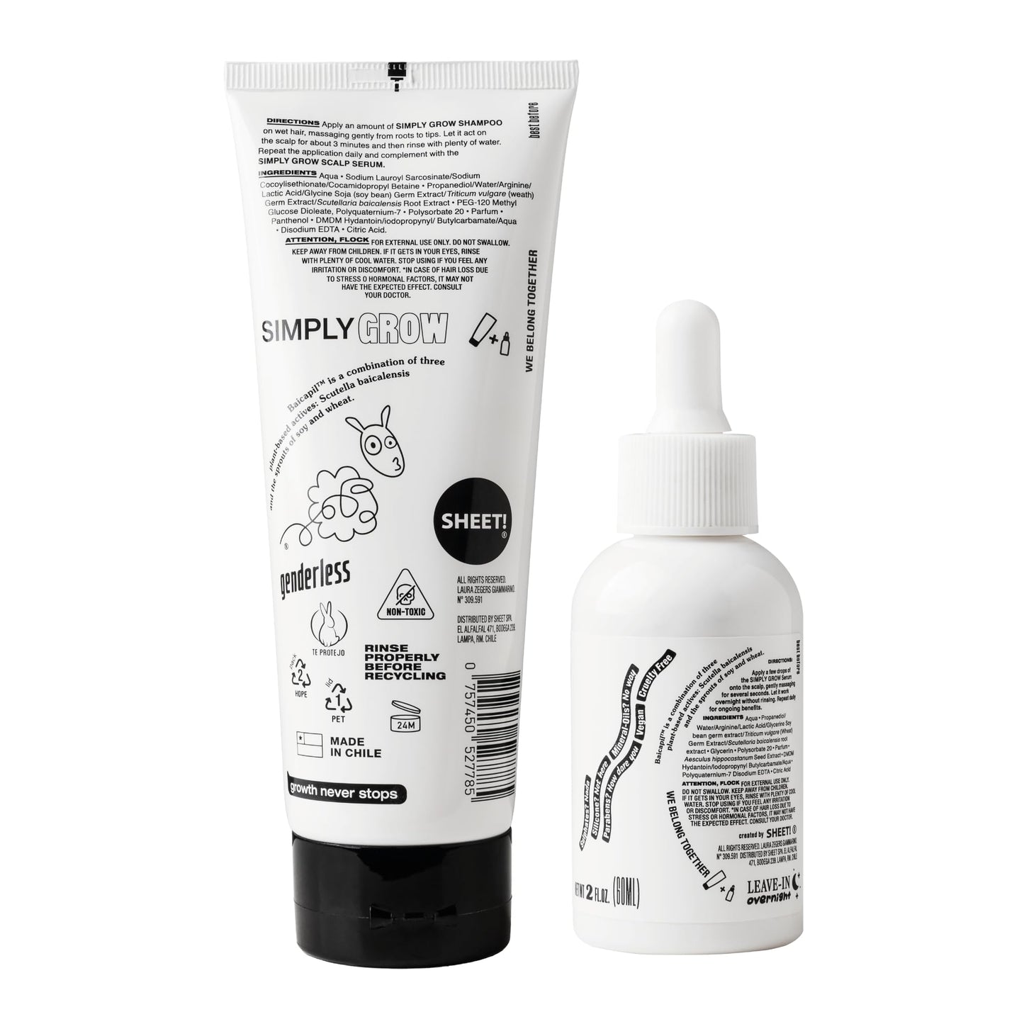 Sheet - Hair Growth Treatment Shampoo & Serum Kit - 8.45 fl oz shampoo + 2 fl oz tonic - 3% Baicapil complex - Water-based sulfate-free formula for fuller-looking hair