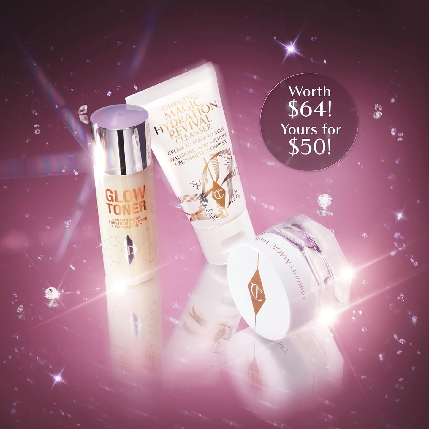Charlotte Tilbury Hydration Revival Skincare Set | Travel Size Kit with Cleanser, Toner & Water Cream