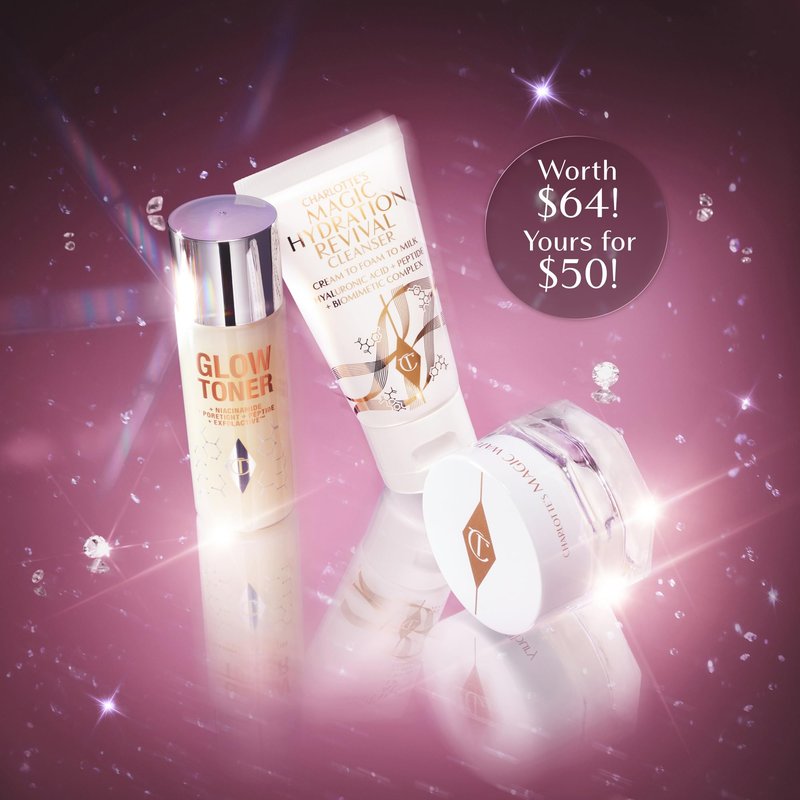 Charlotte Tilbury Hydration Revival Skincare Discovery Set - Travel Size Skincare Kit with Magic Hydration Revival Cleanser, Glow Toner and Magic Water Cream
