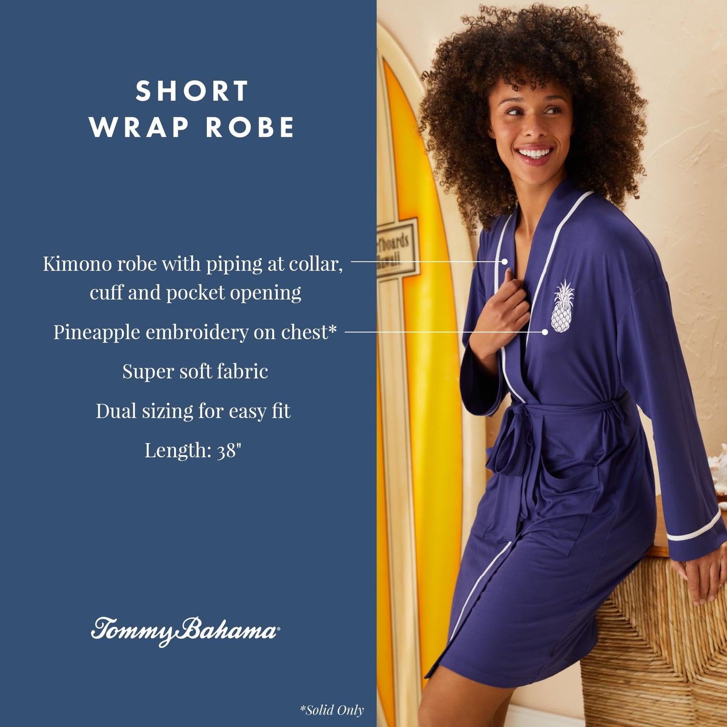 Tommy Bahama - Women's Short Wrap Robe, Long Sleeve Stretch Jersey Kimono with Pockets for Sleep or Lounge (Blue Floral Medallion, Small/Medium)