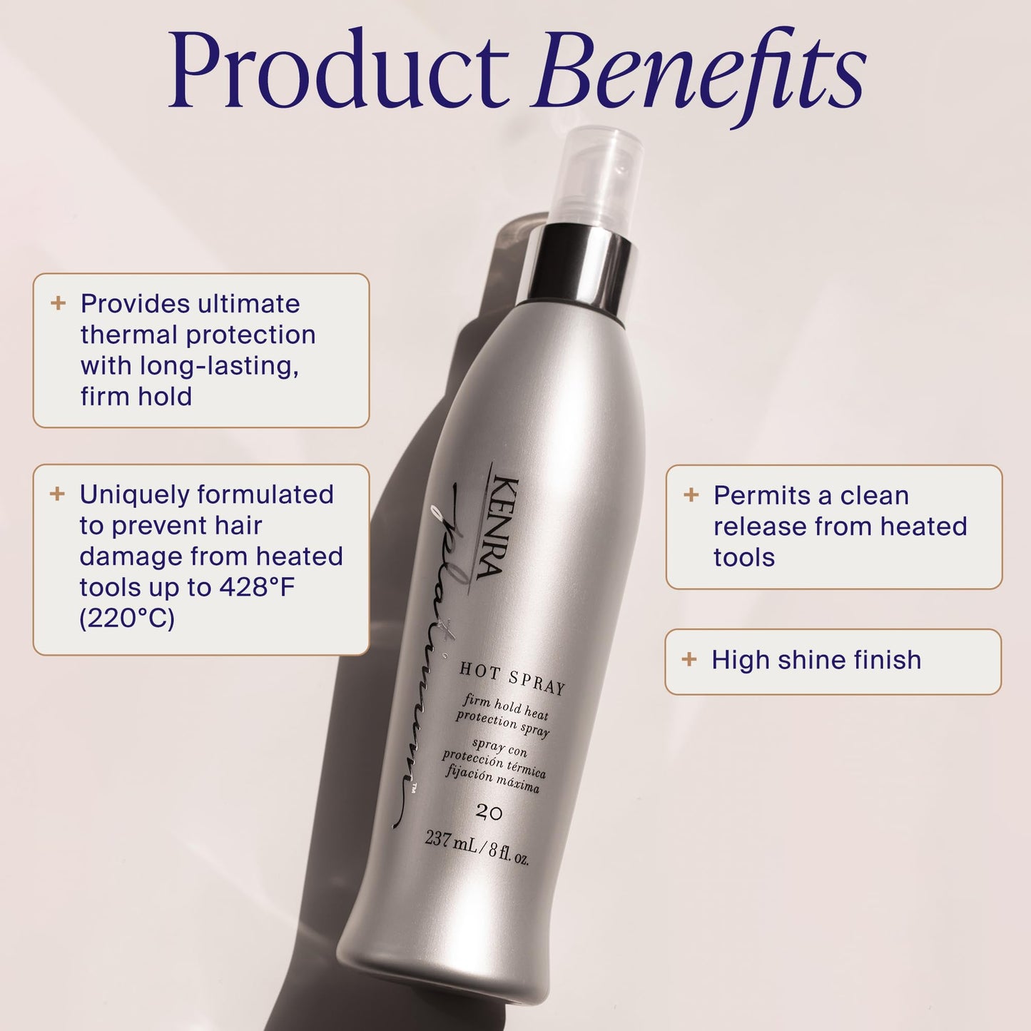 Kenra Platinum Hot Spray 20 | Heat Protection Styler | Long-Lasting, Firm Hold | Adds Vibrant Shine | Humidity & Thermal Protection | Clean Release From Heated Tools | All Hair Types | 8 fl. Oz
