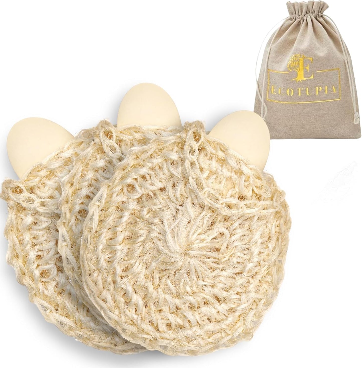 Natural Handwoven Sisal Loofah Body Scrubber | Organic Agave Fiber Shower Sponge - 3-Pack for Men & Women