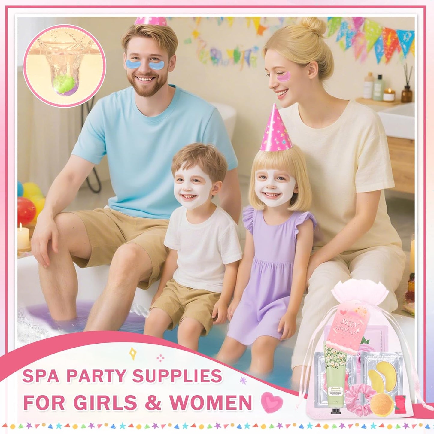 Spa Party Supplies for Girls - 120 PCS Skincare Favors with Face Masks, Hand Cream & Bath Bombs | Perfect for Sleepover Parties