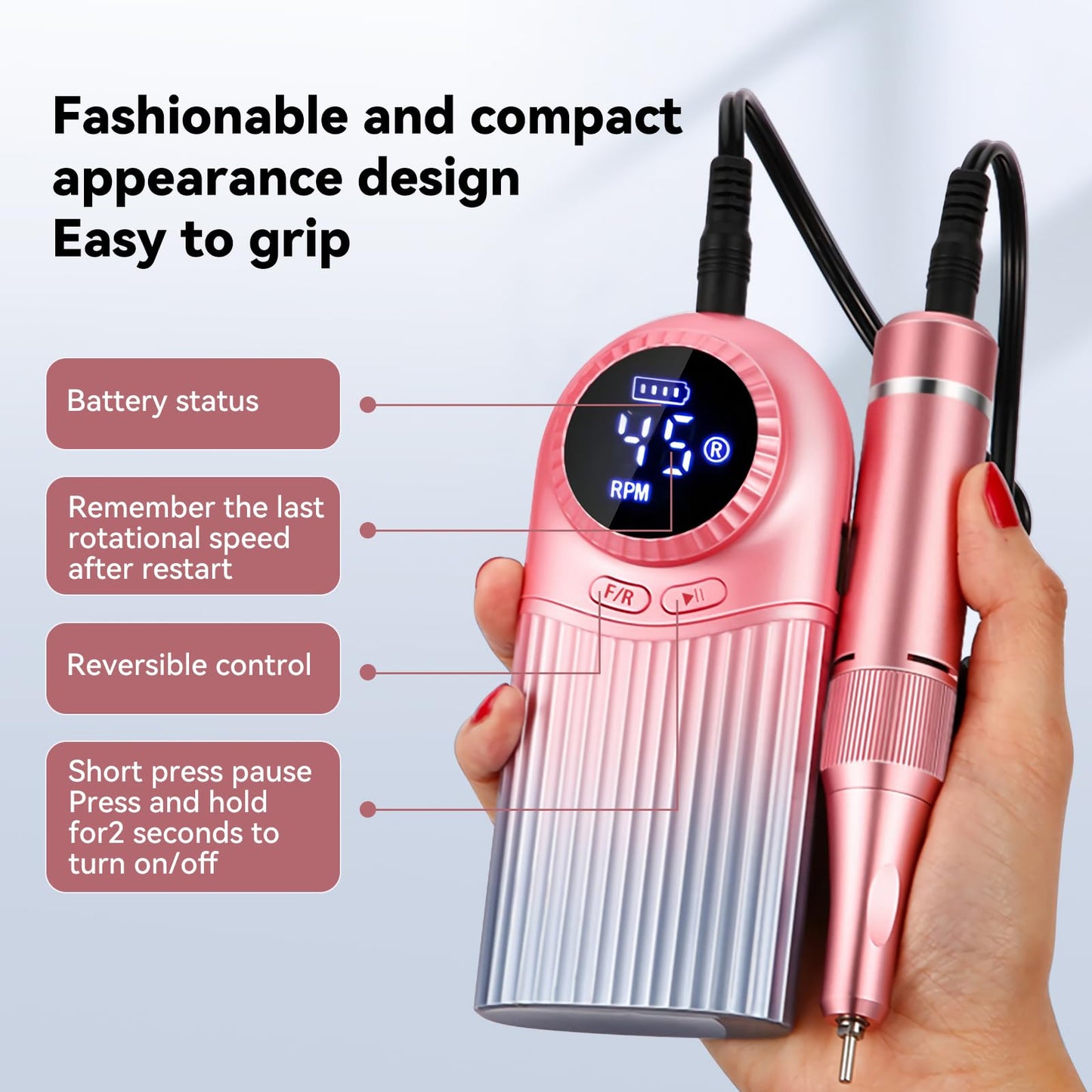 35000RPM Professional Portable Nail Drill Electric File Rechargeable Nail E File Machine with Bits & Clean Brush for Acrylic Nails Remove Nail Gel Polish Manicure for Salon Home,Cordless(Blue Purple)