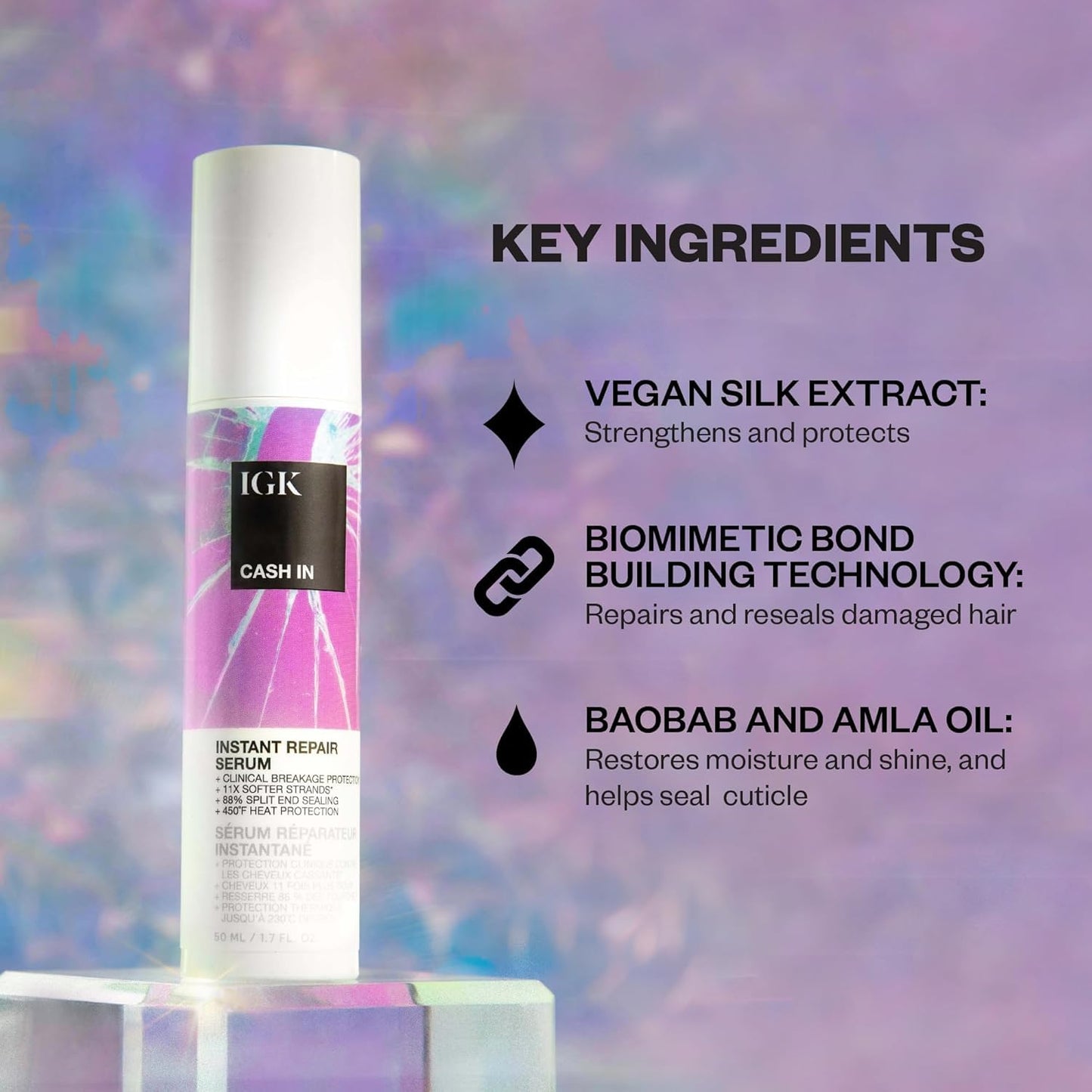 IGK Cash In Hair Serum - Instant Repair for Stronger Hair | Silicone-Free | 1.7 oz (Pack of 2)