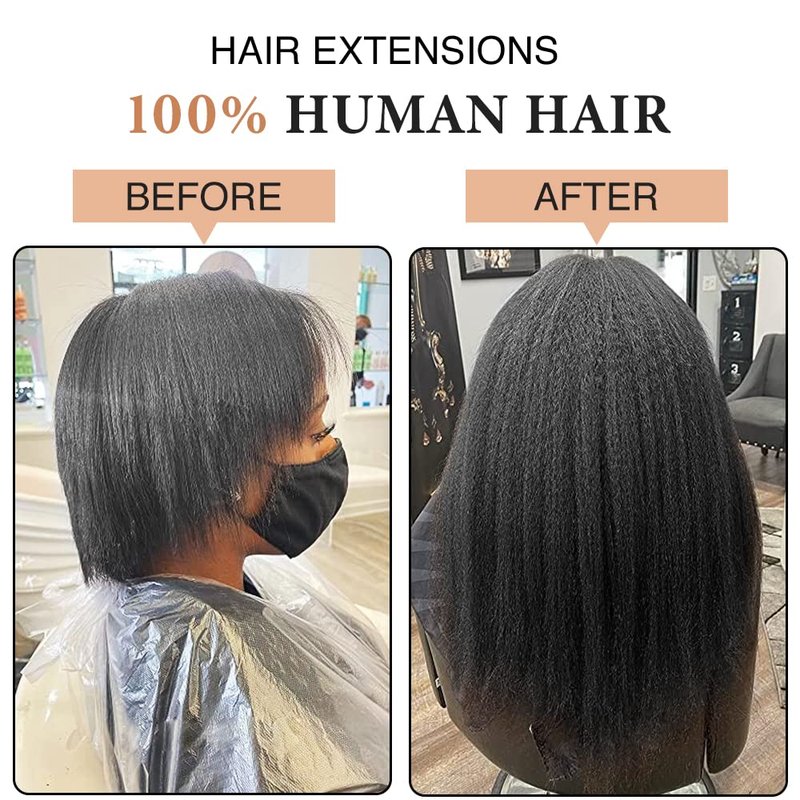 Kinky Straight Clip-In Hair Extensions for Black Women | Real Human Hair, 18 Inch, 120 Grams, Seamless PU Design
