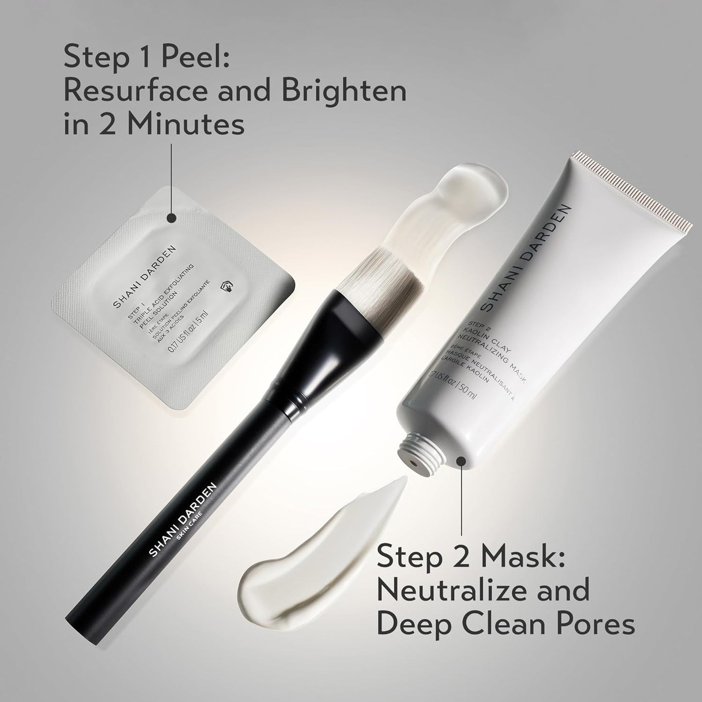 SHANI DARDEN SKIN CARE Triple Acid Peel - 2-Step Exfoliating Face Treatment with Mandelic & Glycolic Acids | 8 Peels + Mask & Brush