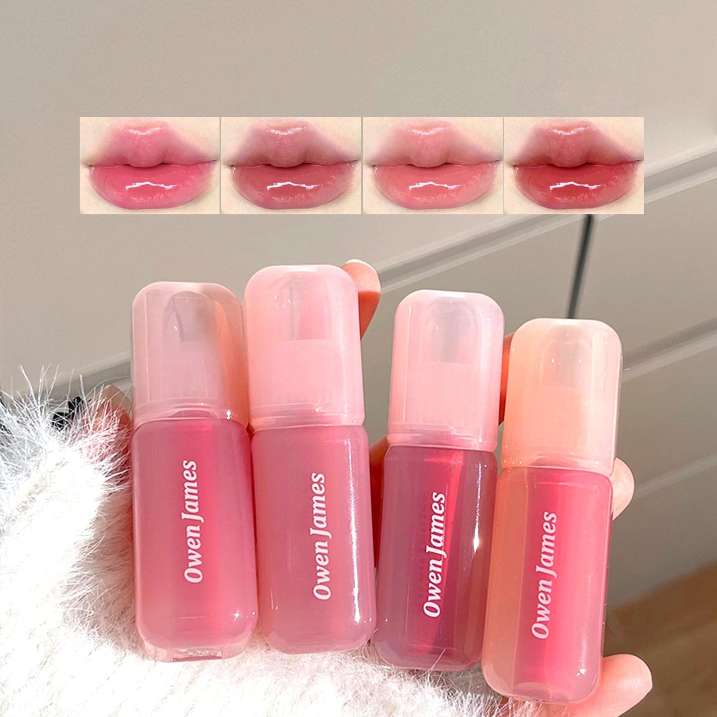 DENESTUP 4 Colors Hydrating Lip Gloss Set, Jelly Liquid Lipstick Shine Glass Finish Smooth Soft Moisturizing and Glossy Lip Gloss Pink Lipgloss Lip for Women
