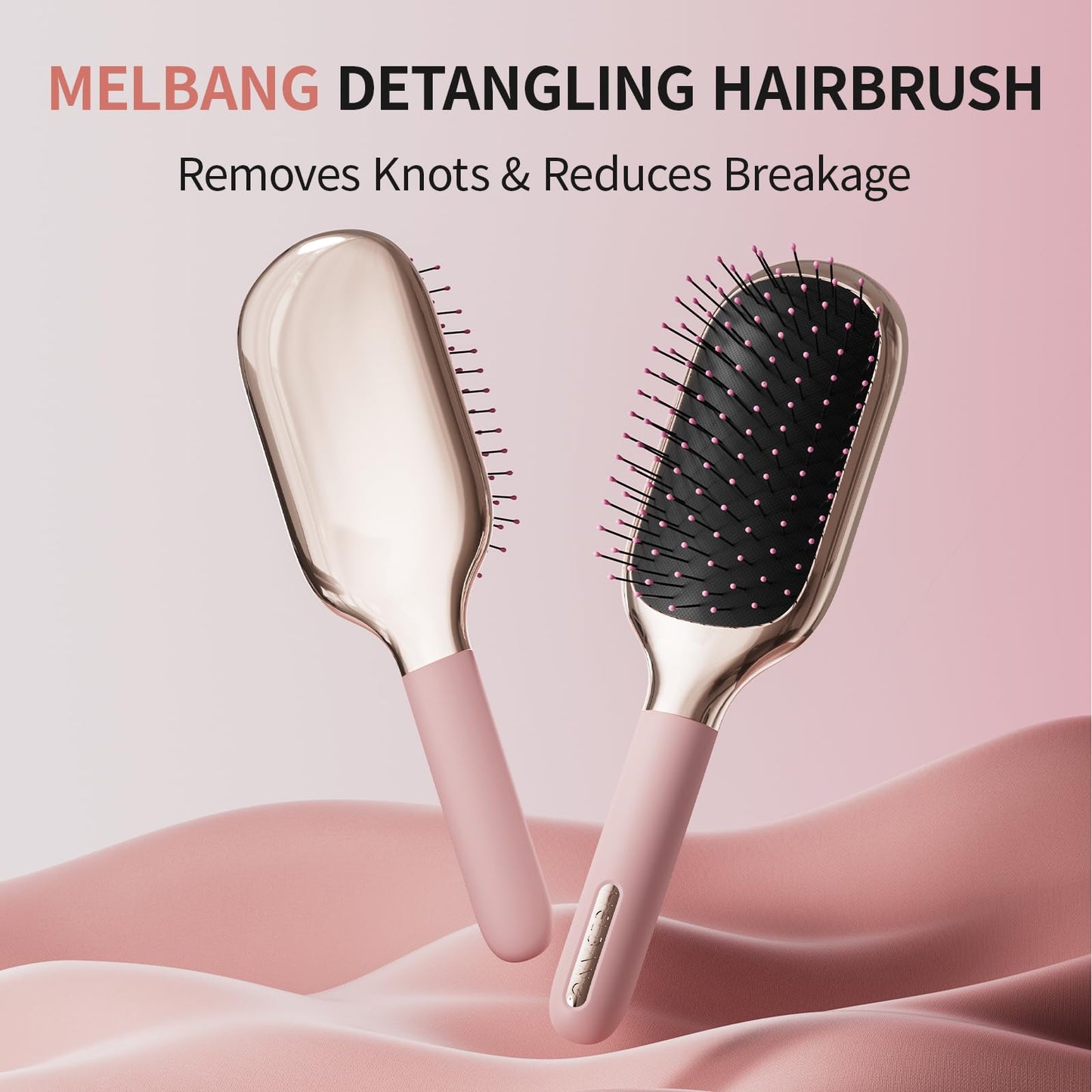 MELBANG Detangling Hair Brush, Paddle Hair Brush for Wet & Dry Hair, Pain-Free Detangler Brush for Thick, Curly & Damaged Hair, Soft Cushion Bristles, No Pulling (Pink)
