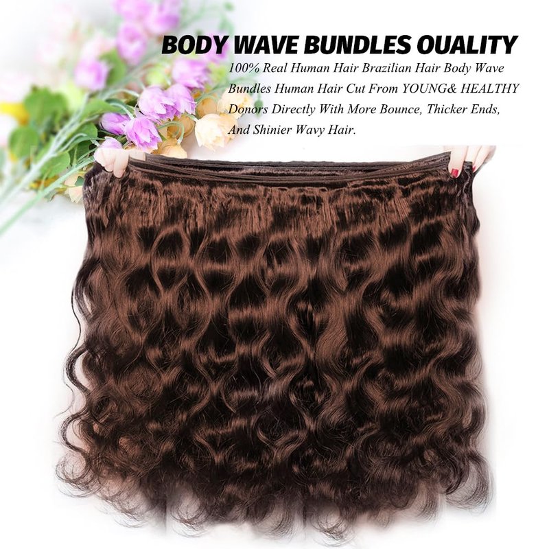 ALLRUN 18 Inch Brown Human Hair Bundle Body Wave 1 Pc - 100% Unprocessed Brazilian Virgin Hair Extensions Chocolate Brown Bundles Human Hair 4# Color (12A)