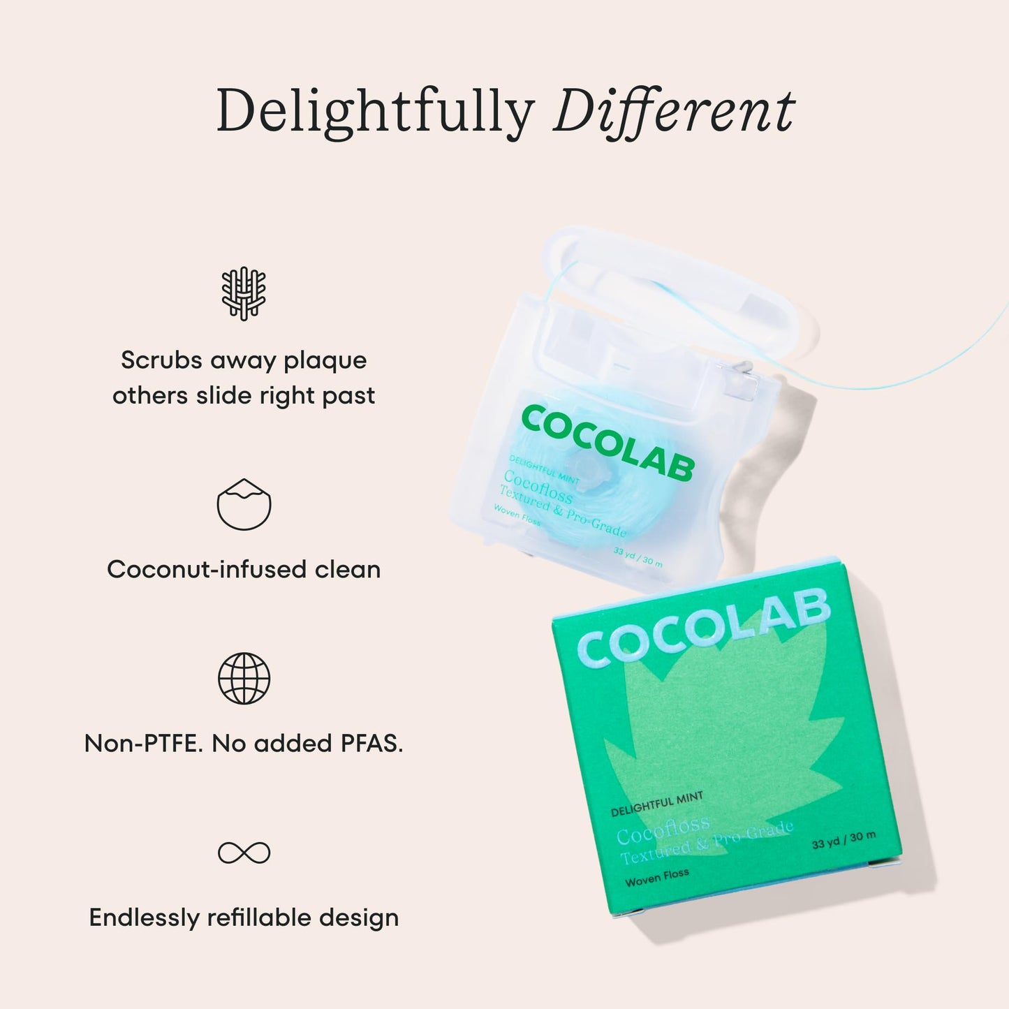 Cocofloss Expanding Woven Dental Floss by COCOLAB, Mint Scent, 4-Pack