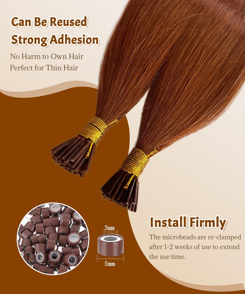 Belaved Auburn I Tip Hair Extensions Real Remy Human Hair Extensions Straight Add Length Volume Seamless Invisable #550 for Party Wedding 18inch 50g