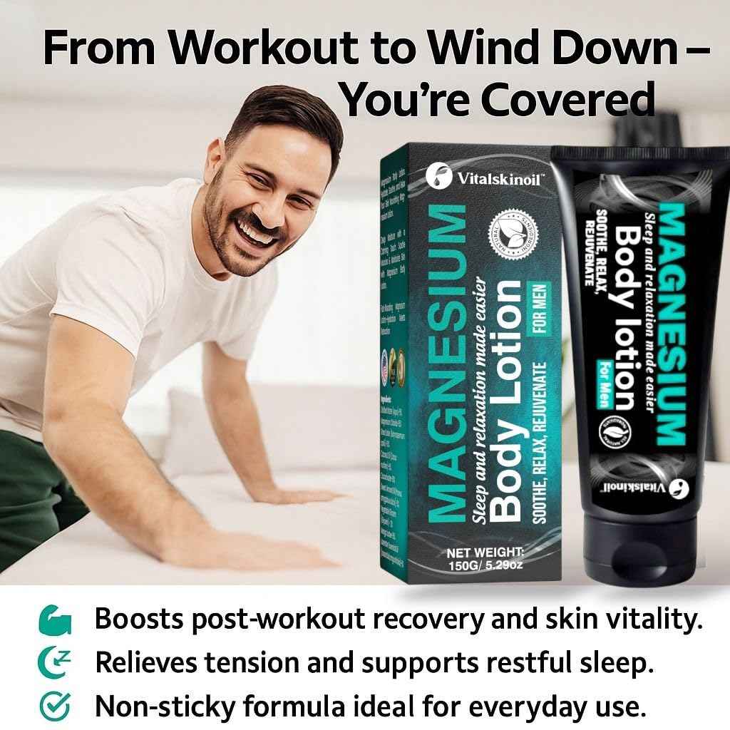 VITALSKINOIL Magnesium Glycinate Body Lotion ache soothing, promotes sleep and relaxation. Cologne Scented, 5.29 oz, Sleep Easy Formula