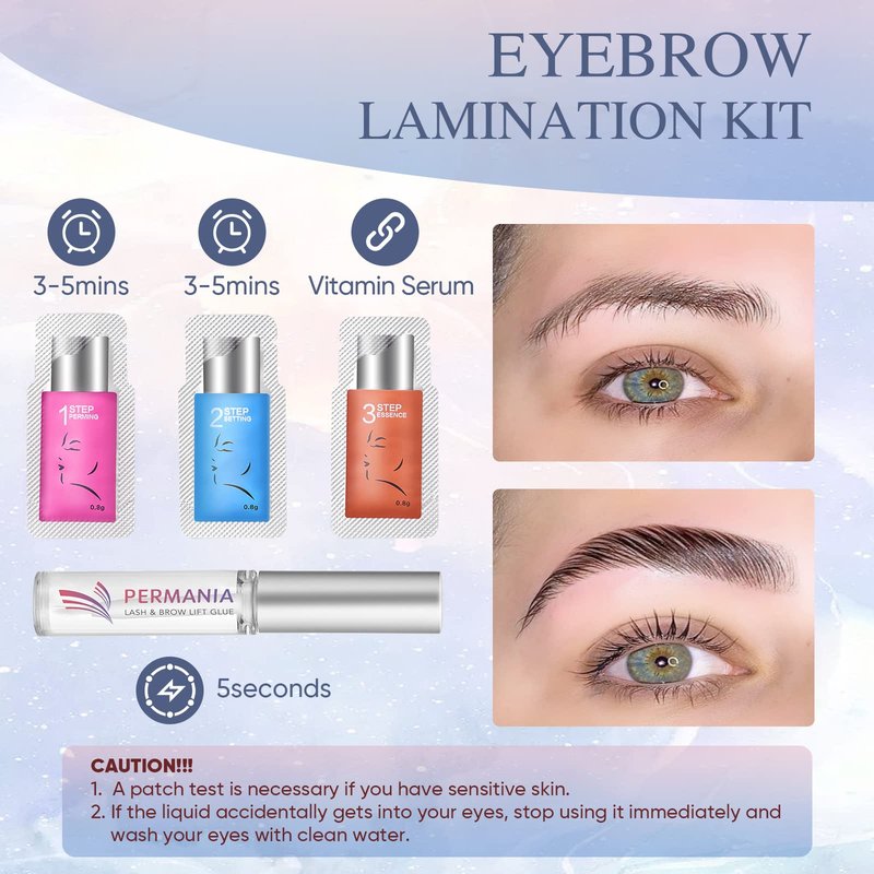 PERMANIA Brow Lamination with Brown Color Kit, Lash Lift & Eyebrow 4 IN 1 Brown Coloring Make Eyelash Perm Voluminous and Curl for Salon & Home Lasts up to 6 Weeks (Brown)