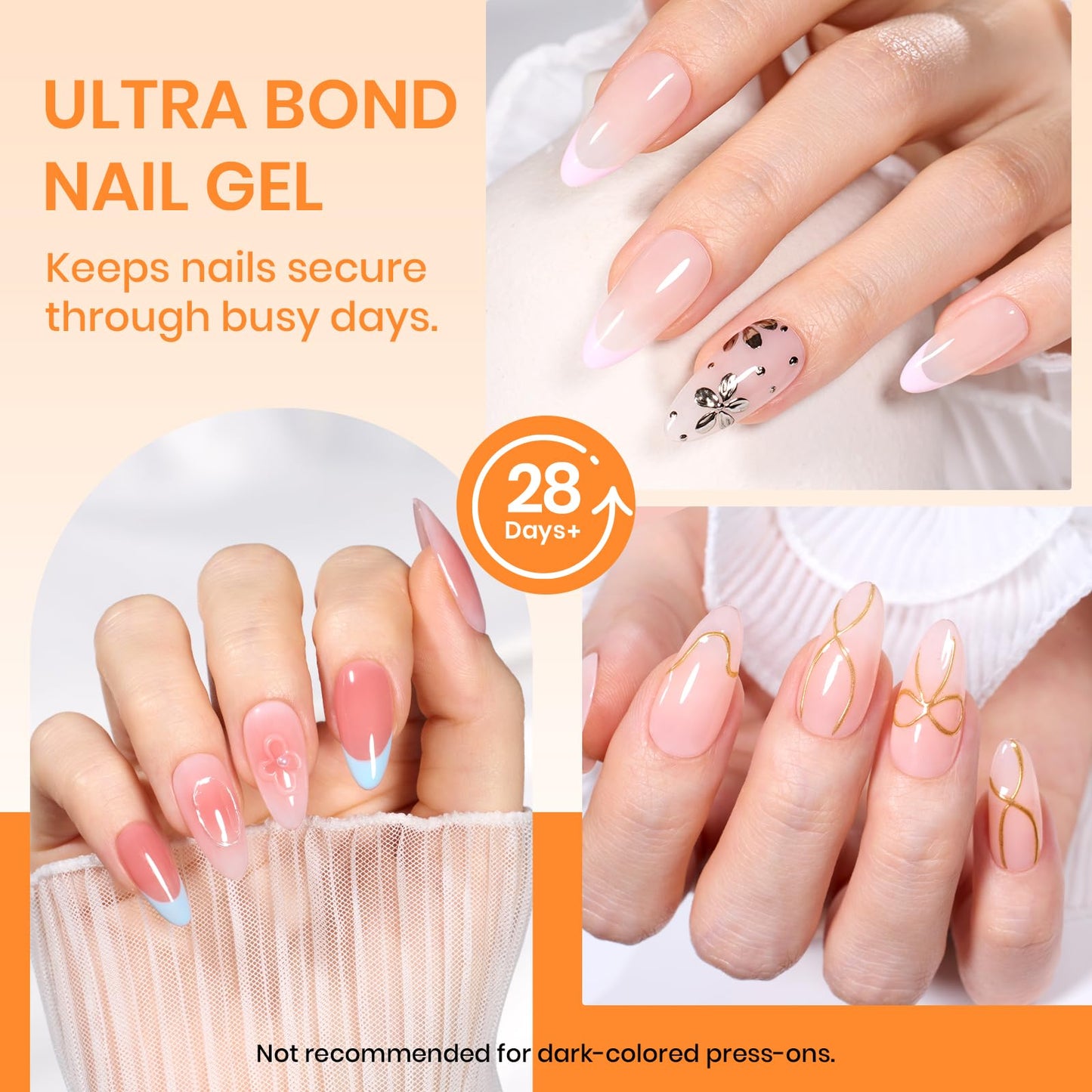 Beetles 2Pcs*20g Solid Nail Glue Gel, Tipex Soft Nail Tips Glue Super Strong for Acrylic Nails Extension Fake Nails Clear Press On Nails, Summer Nail Art, U V Light Required
