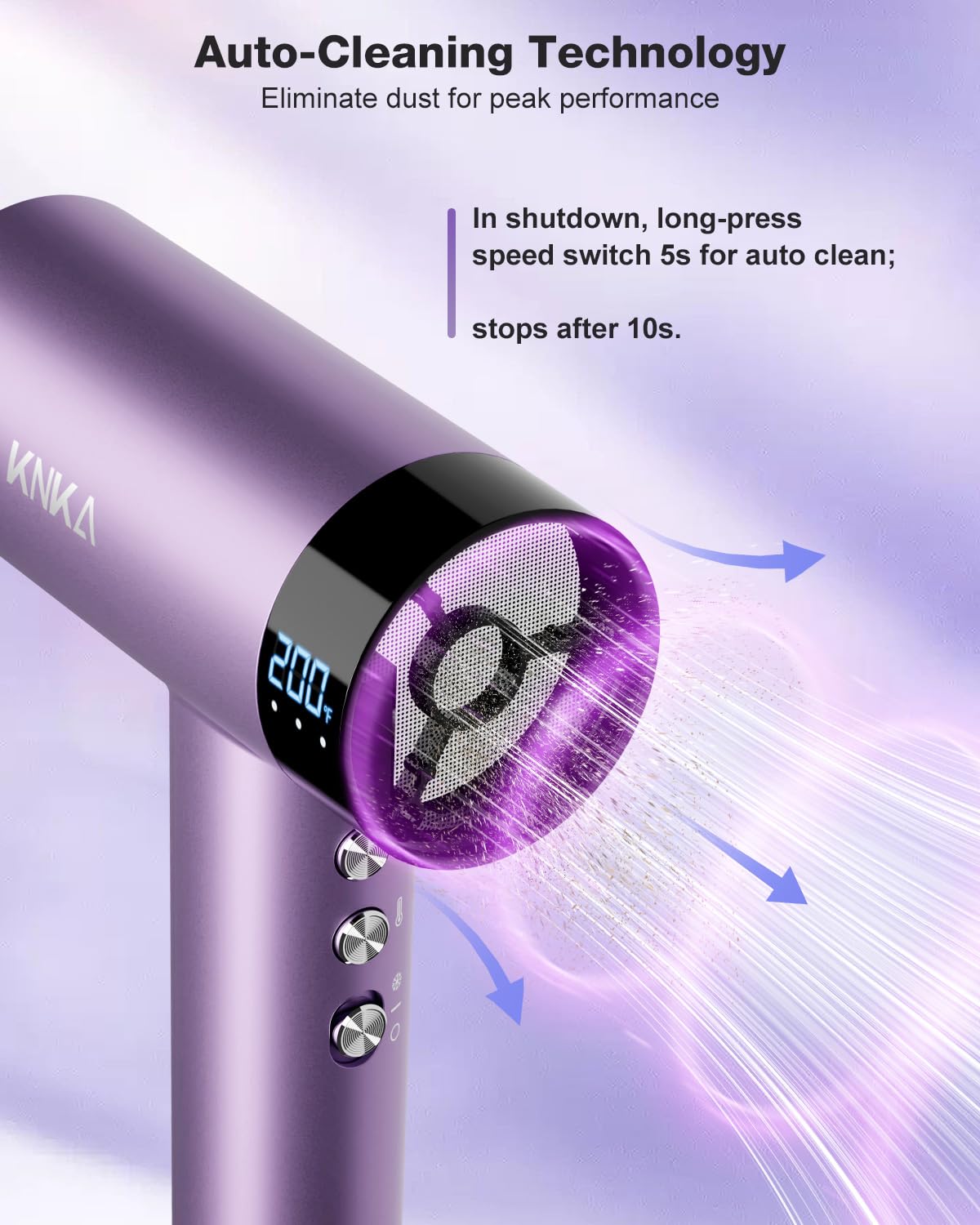 High-Speed 1500W Hair Dryer - Fast-Drying Ionic Technology | 4 Heat Settings, Low Noise, Purple