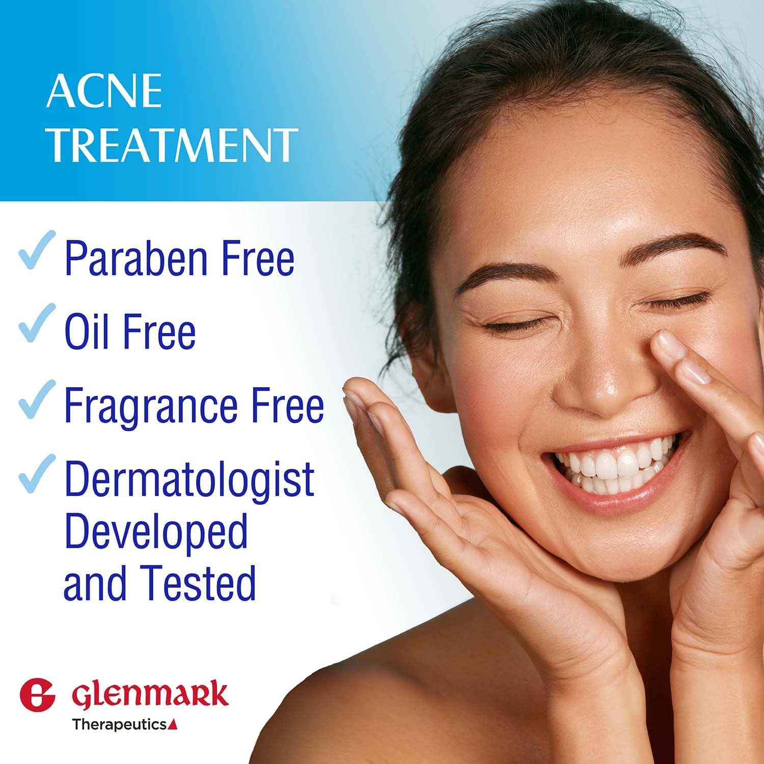 Glenmark Therapeutics Adapalene Gel 0.1% Acne Treatment, Paraben Free Topical Retinoid Cream For Face, Helps Clear and Prevent Acne and Clogged Pores, 45g Tube