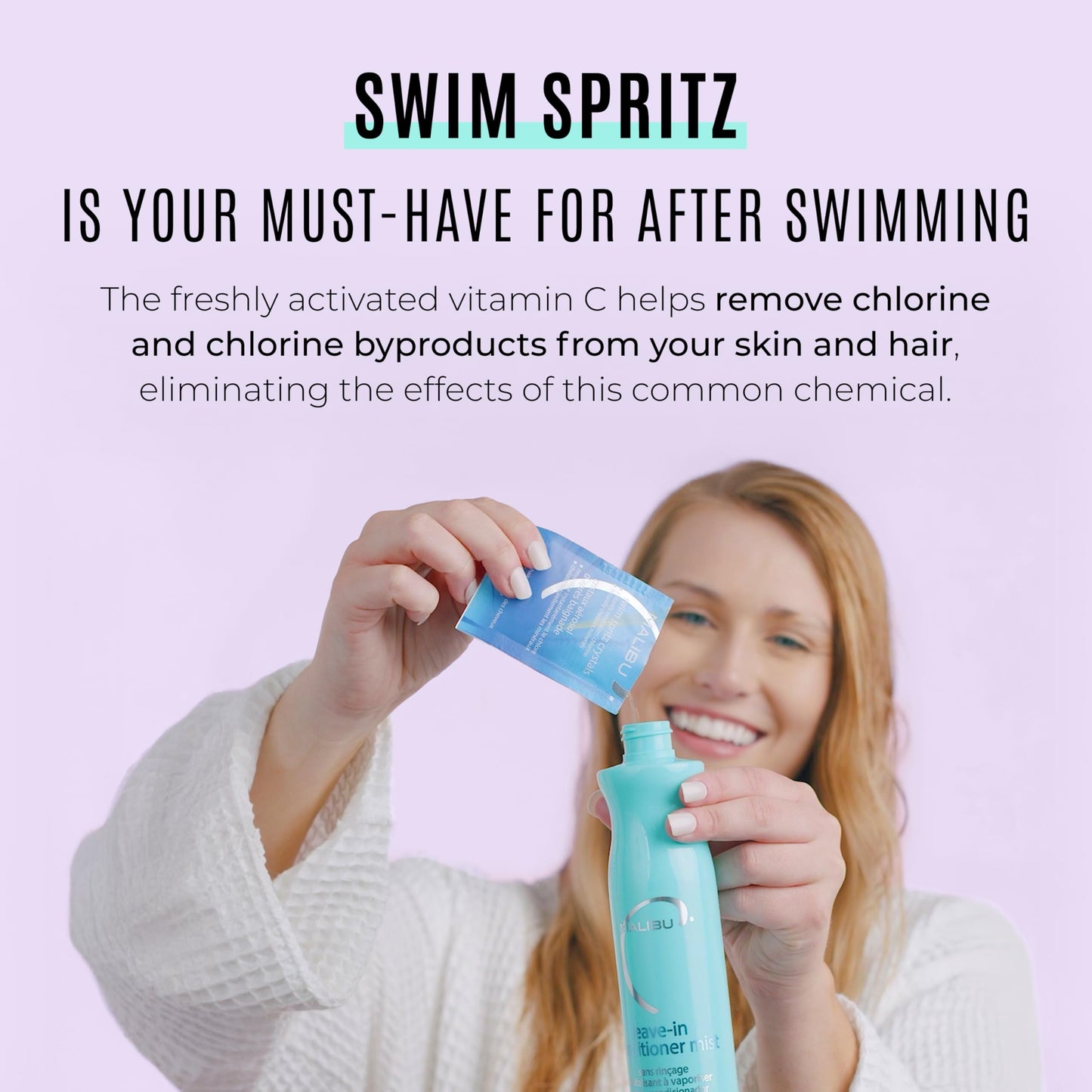 Malibu C Swim Spritz Crystals - Freshly Activated Vitamin C Hair and Skin Spray for Post-Swim Chlorine Removal - 100% Vegan and Cruelty-Free (12 Packets)